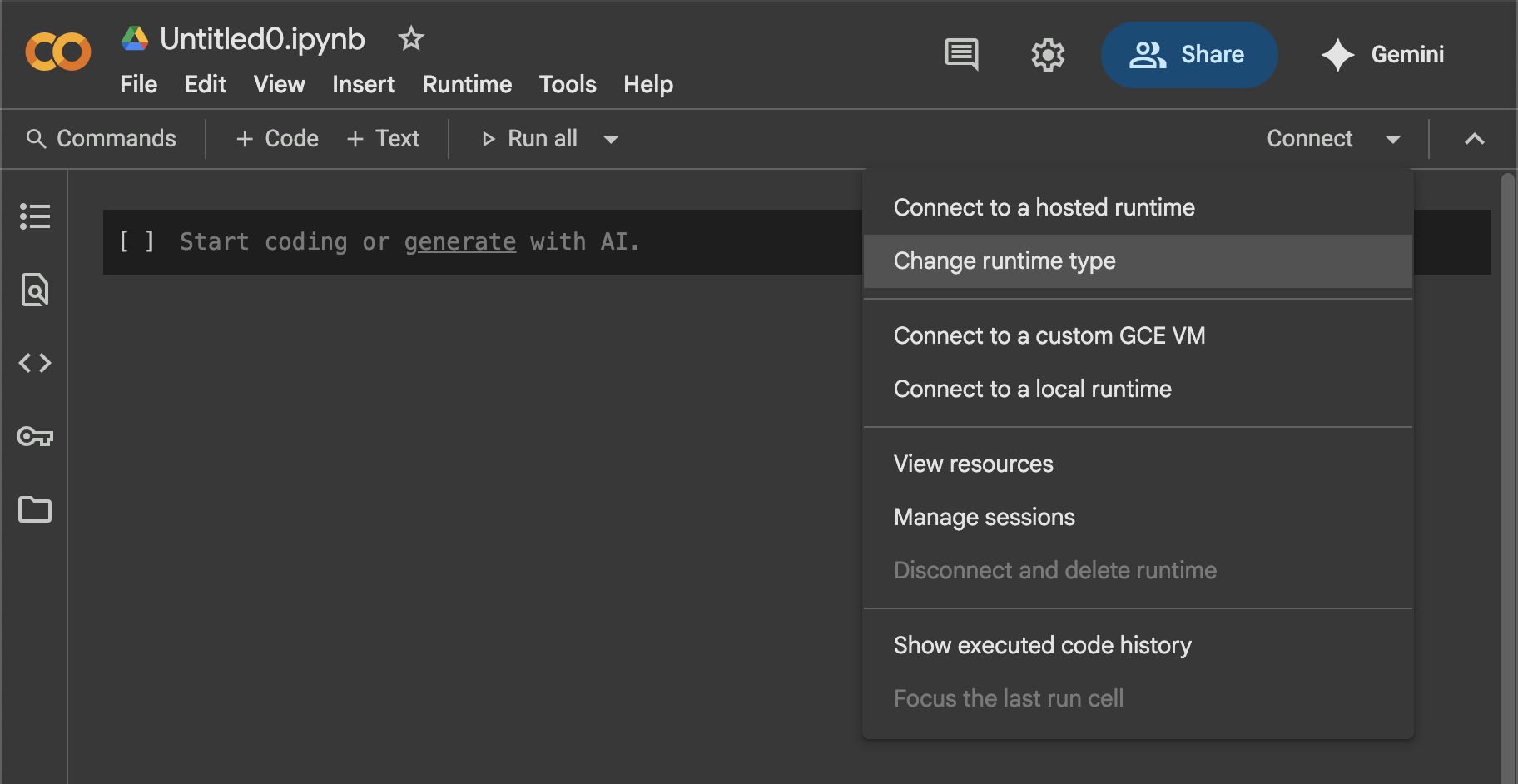 Google Colab runtime